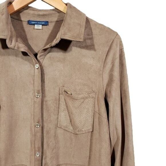 Tommy Hilfiger suede feel button front Shirt dress with tie waist woman's size 6 - Picture 2 of 12